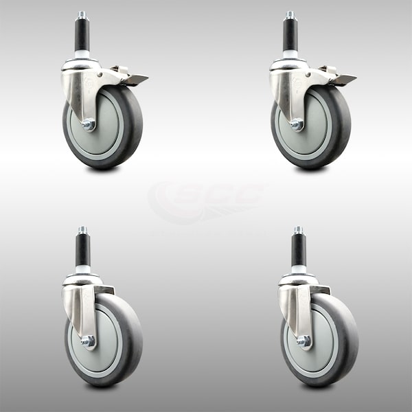 Service Caster 5 Inch 316SS Thermoplastic Rubber Swivel 3/4 Inch Stem Caster Lock Brake, 2PK SCC-SS316TTLEX20S514-TPRB-2-S-2-34 - main